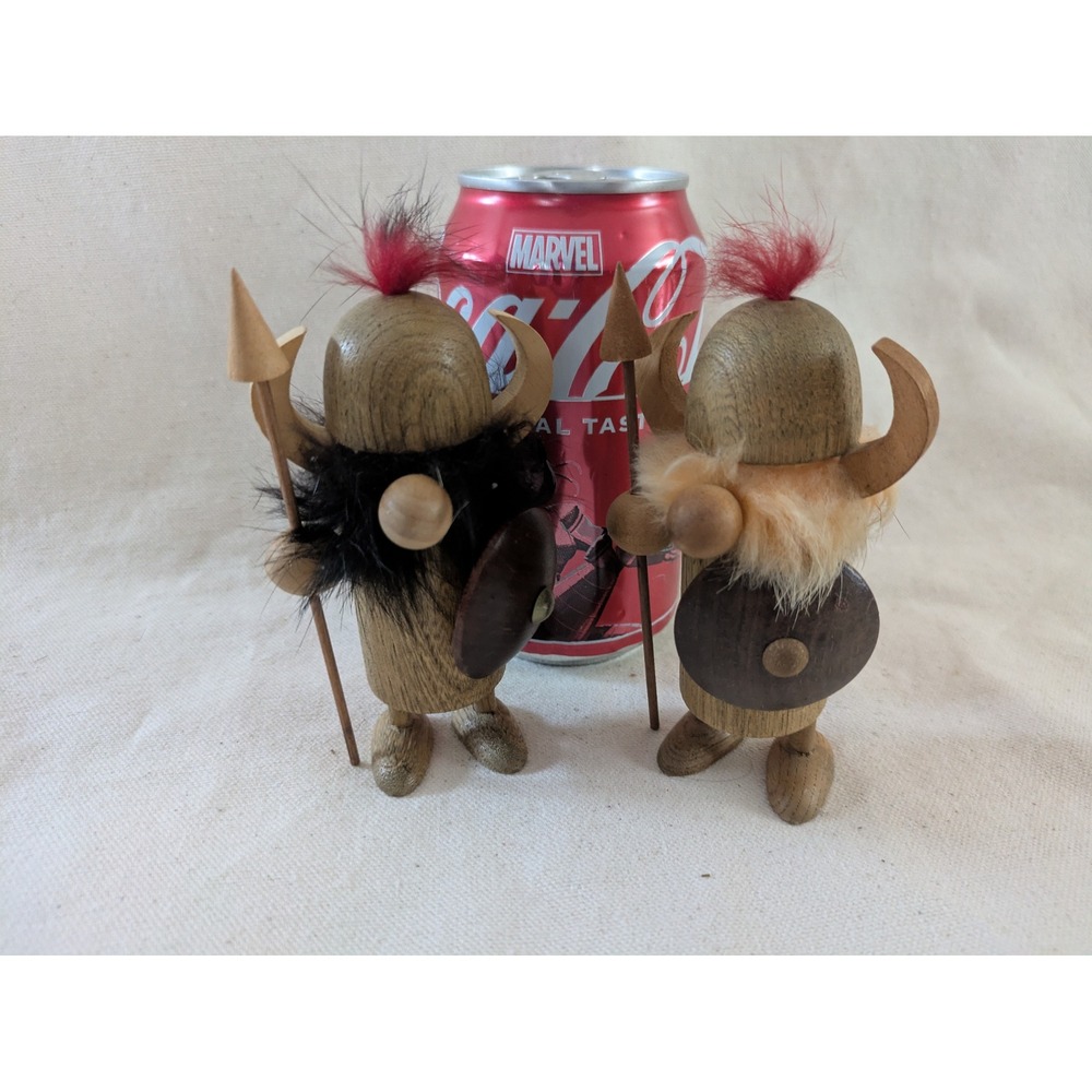 Lot of 2 MCM Brown Red Wood Viking Warrior Figurines 5 In Japan